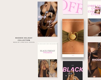 Rhodes Black Friday Stories, Canva Template, Black Friday Instagram Templates, Feminine Social Media Templates, Beauty Social Media Kit