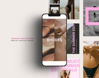 Rhodes Social Media Kit, Canva Template, Instagram Posts, Instagram Stories, Feminine Social Media Bundle, Aesthetic Beauty Instagram Kit