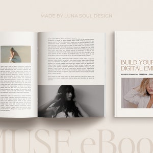 May include: A white and brown ebook cover with the title "Build Your Digital Empire" and the subtitle "Achieve Financial Freedom + Create Your Dream Life". The cover features a photo of a woman with blonde hair, wearing a white shirt, looking at the camera.