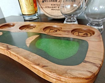 Solid Cherry Bourbon and Whiskey Flight Board - Golf theme with inlay epoxy