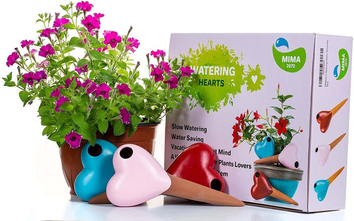 Hearts Terracotta Watering Globes 3 Self Watering System Etsy UK