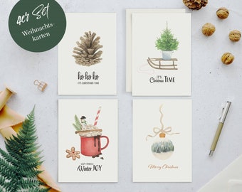 Set of 4 Christmas cards incl. envelope
