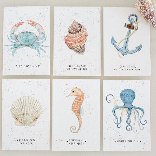 Set of 6 Nautical Postcards with Maritime Motifs
