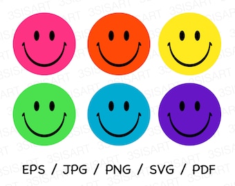 Rainbow Smiley Face Digital Sticker 1 zipped file including eps/jpg/png/svg/pdf  for Cricut /digital sticker for goodnotes