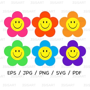 Rainbow Smiley face flowers(Happy flower)_ eps/jpg/png/pdf descarga digital para Cricut/digital sitcker for goodnotes