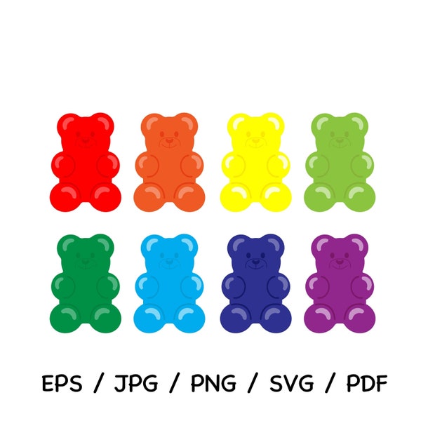 Rainbow jelly Bear, gummy bear 1 zipped file including eps/jpg/png/svg/pdf for Cricut