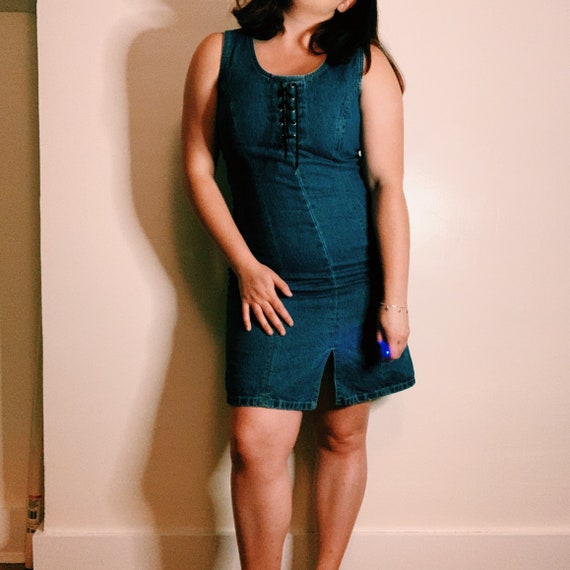 fitted denim mini dress