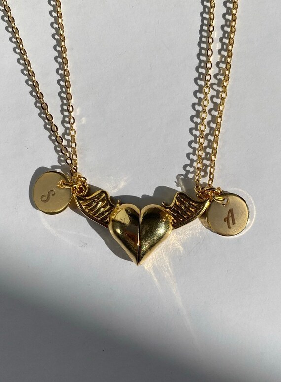 24k Gold Plated 2pcs Magnetic Wings Heart Love Necklace BFF | Etsy