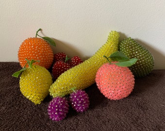 Mid Century French Vintage Beaded Fruit:14 Pieces Mid Century French Vintage Beaded Fruit:14 Pieces