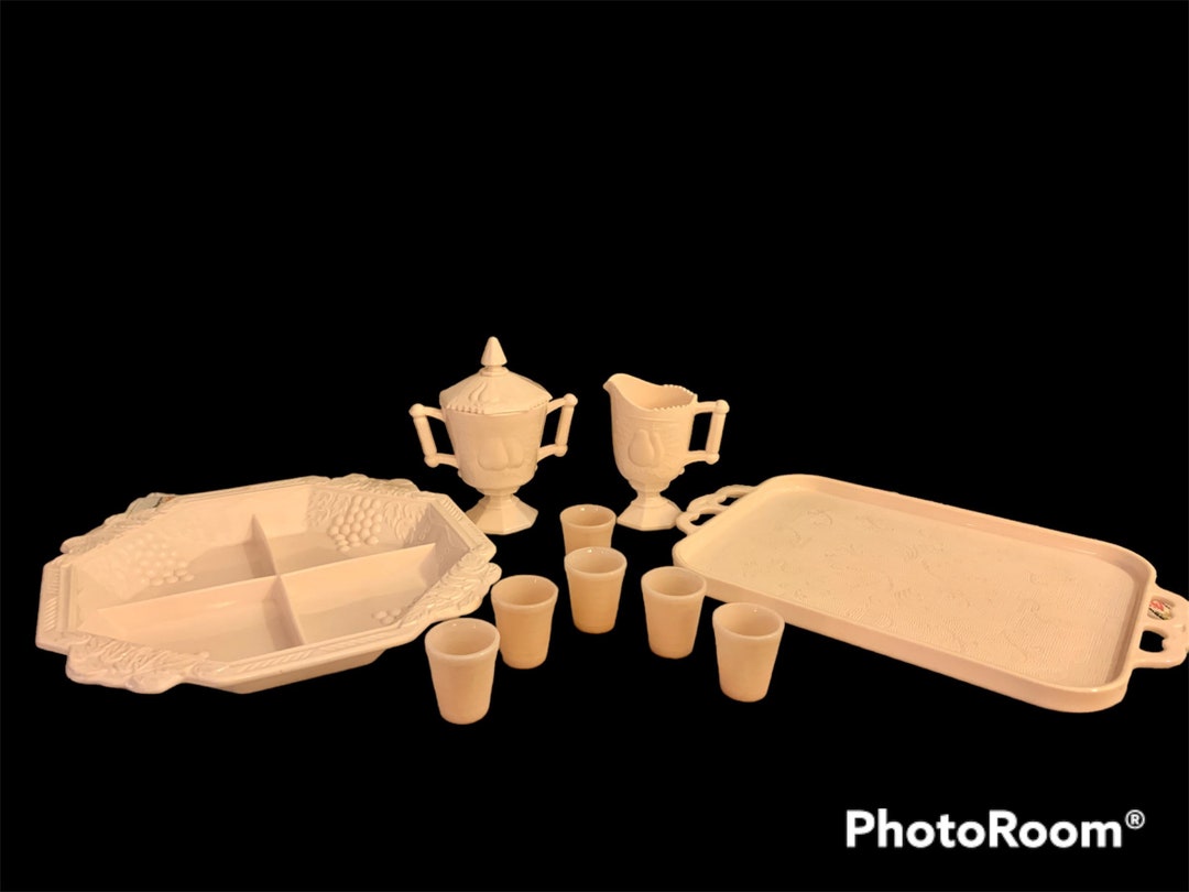 Vintage Shell Pink Milk Glass Selection Lidded Sugar Bowl and Creamer