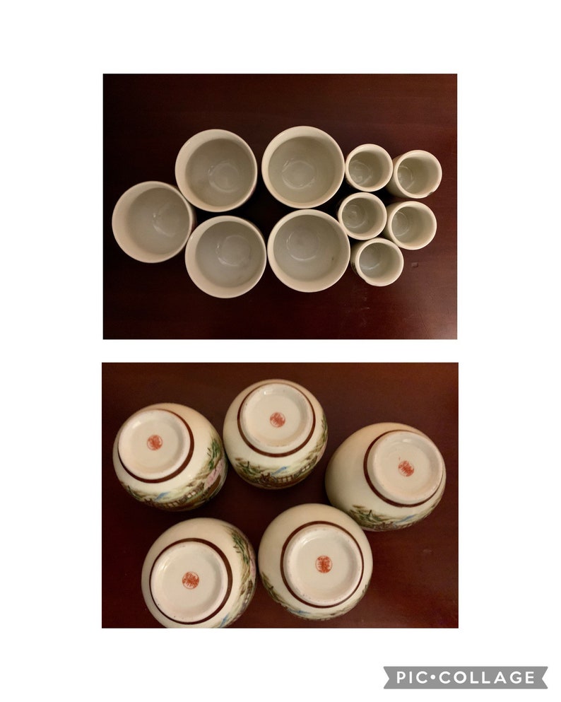 Vintage Bone China Japanese Tea Set Teapot With Lid Saki Decanters Mugs