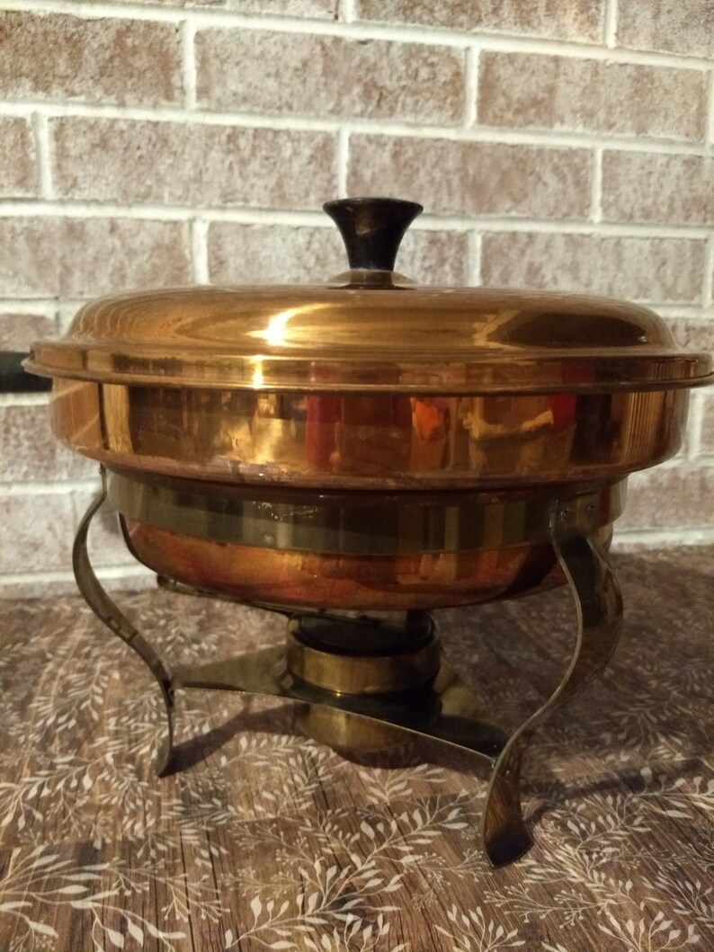 Vintage Copper and Brass Fondue/Chafing Dish Double Boiler Etsy