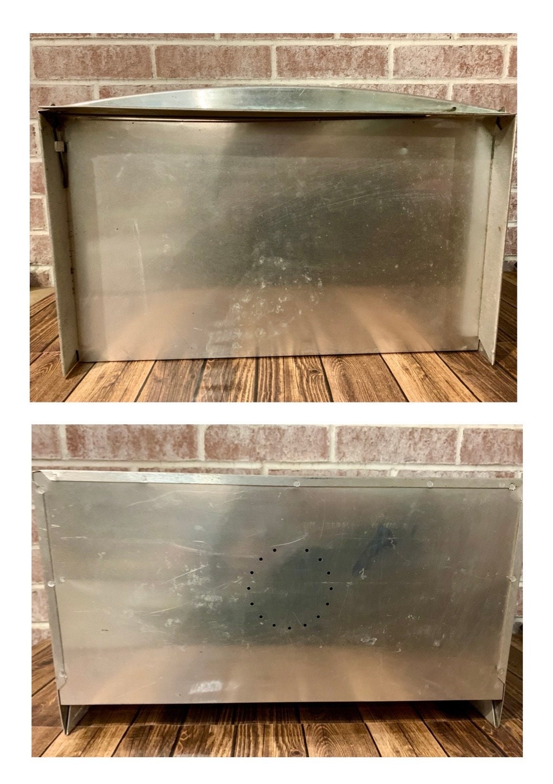 MCM Kromex Spun Aluminum Bread Box With Turquoise Accent Stripe 1950s