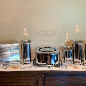 Mid-Century Lincoln Beautyware Chrome Kitchen Decor Selection | Wall Mount Dispenser | Cake Carrier | Canisters | Cookies | 1950’s