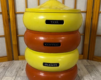 1960's Lincoln Beautyware Pagota Style Orange Metal Stacking