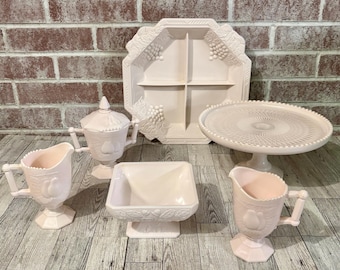 1950 Jeannette Glass Shell Pink Cake Stand Pink Milk Glass 10 Inch
