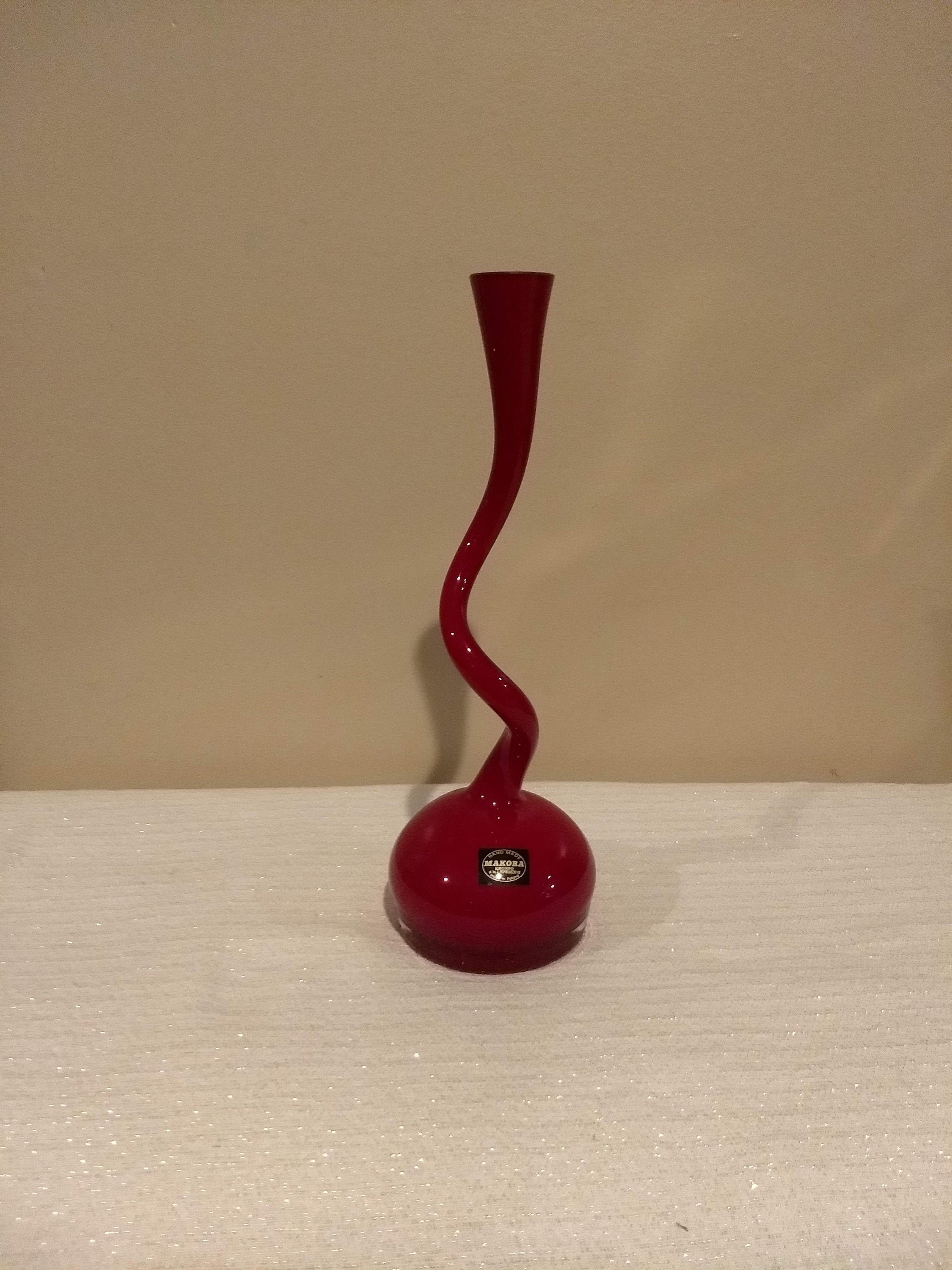 Vintage Makora Red Twisted Neck Art Glass Vase Popieluszki | Etsy Singapore
