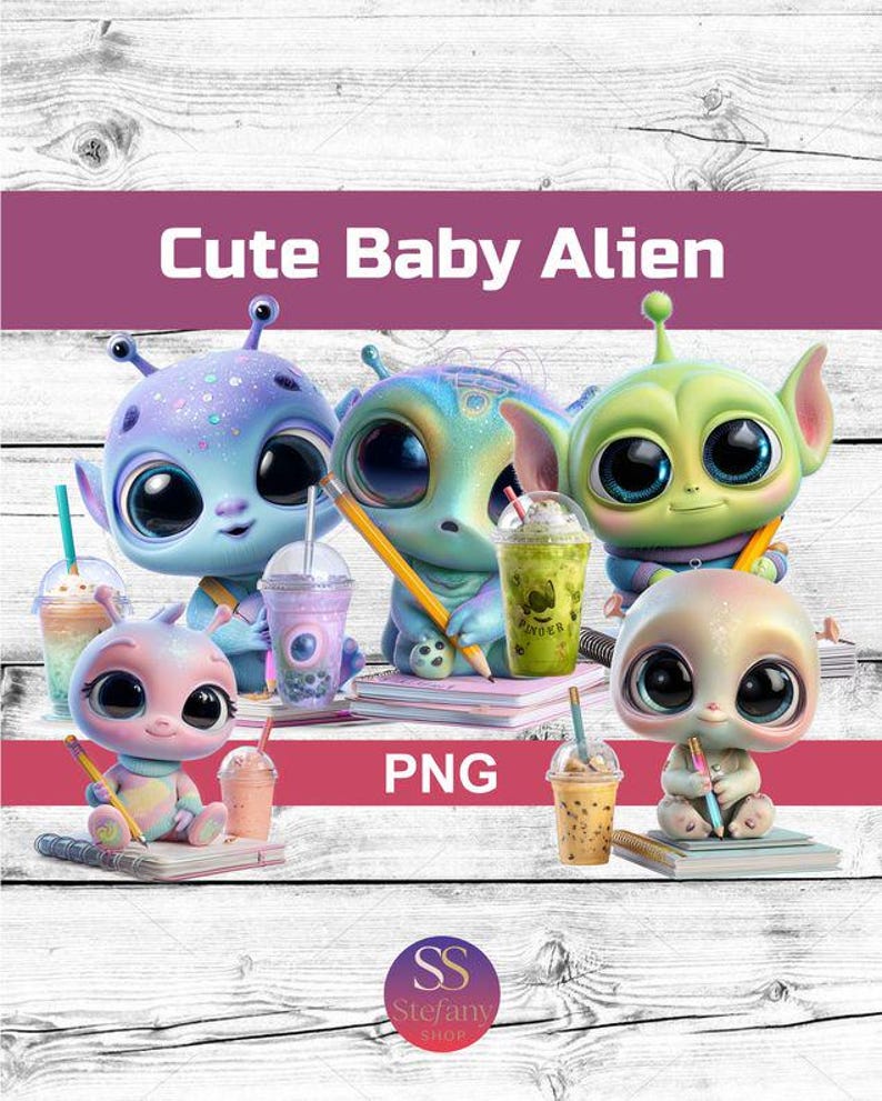 Cute Baby Alien PNG Bundle | Kawaii Aliens Clipart | Kids' Digital Art ...