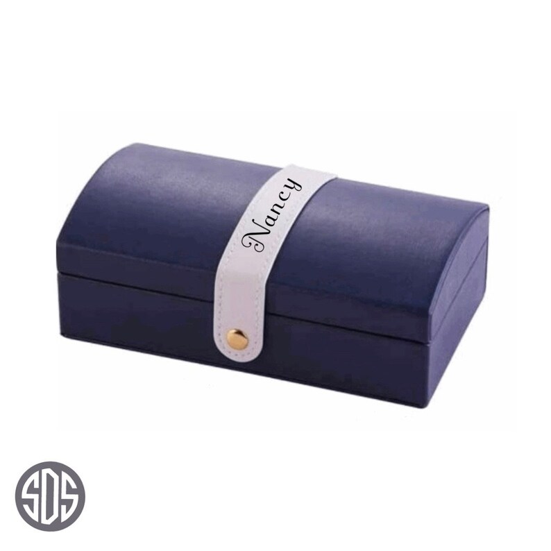 SDS-JT07 Personalized Jewelry Organizer Travel Box Navy Blue unique gift for girls and women