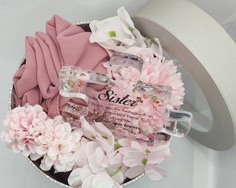 Personalized Hijab Gift Set with Acrylic Plaque and Scented Flowers