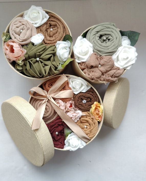 Evergreen Textured Hijab Bouquet Gift Box , Gift Set for Women