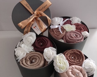 Joyeux bouquet de hijab en jersey, coffret cadeau, écharpes, fleurs parfumées, bouquet de hijab, pour elle, personnalisé, personnalisé, islamique