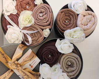 Jersey Hijab Scarf Bouquet Gift Box, Scented Flowers, Personalized