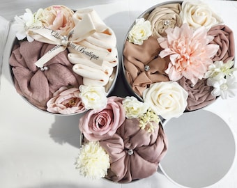 Lush pastel personalised, Hijab Gift Box, Personalized Luxury Hijabs, Floral Arrangement, Elegant wedding gift