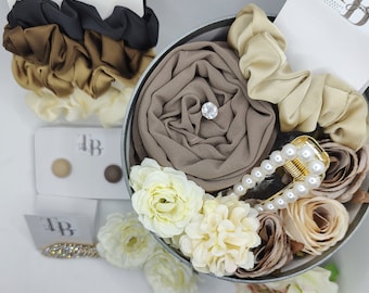 Glamour chic Hijab Bouquet, Hijab Bouquet, set, box, For her , Flower, Custom, Luxury, Personalised ,Magnetic pins ,Hair Accessories