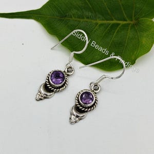 Pendiente colgante de amatista morada, pendiente vintage de amatista, pendiente de amatista en plata 925, pendiente con piedra de nacimiento de febrero