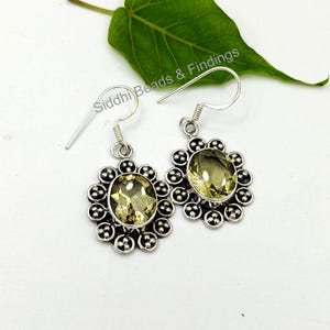 Lemon Quartz Gemstone Earring, 925 Silver Lemon Quartz Earrings, Lemon Quartz Handmade Earring, Jewelry For Sale