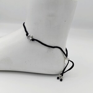 Bracelets de cheville en fil, bracelet de cheville à breloques en argent sterling, bracelets de cheville en fil noir pour femmes, bracelets de cheville coulissants