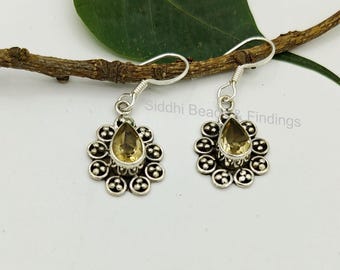Citrine Earrings, Yellow Citrine Earring, Sterling Silver Citrine Earring, Natural Citrine Designer Earring, Gift for Her