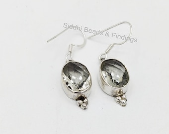Green Amethyst Dangle Earring, Green Amethyst 925 Silver Earring, Green Amethyst Drop Earring, Amethyst Handmade Earring