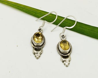 Citrine Earring, Yellow Citrine Dangle Earring, Sterling Silver Citrine Earring, Natural Citrine Gemstone Earring, Faceted Citrine Earring