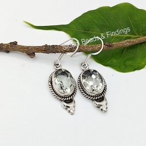 Green Amethyst Gemstone Earring, Sterling Silver Amethyst Earrings, Green Amethyst Dangle Earring, Amethyst Handmade Earrings