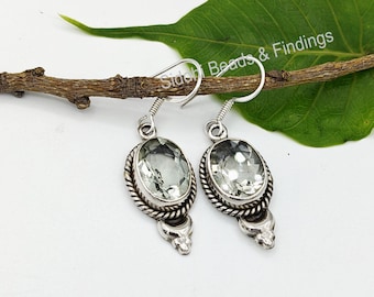 Green Amethyst Gemstone Earring, Sterling Silver Amethyst Earrings, Green Amethyst Dangle Earring, Amethyst Handmade Earrings
