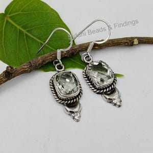 Green Amethyst Dangle Earring, Green Amethyst Gemstone Earring, Sterling Silver Amethyst Earrings, Amethyst Handmade Earrings