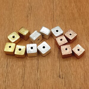 8mm - 5pc Genuine Copper Cube Beads, Handmade Box Spacer Beads, Silver/Gold/Rose Gold Plated Brushed Square Beads