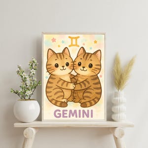 Póster de Gato Géminis  – Arte de Astrología – Regalo Único para Amantes de los Gatos – Descarga Instantánea – Decoración de Signo Géminis