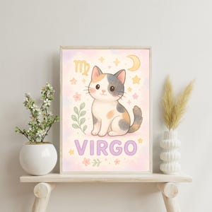 Póster de Gato Virgo para Imprimir –Arte de Astrología –Regalo Único para Amantes de los Gatos –Descarga Instantánea –Decoración Signo Virgo