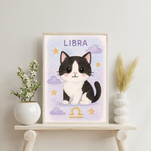 Póster de Gato Libra – Arte de Astrología – Regalo Único para Amantes de los Gatos – Descarga Instantánea – Decoración de Signo Libra