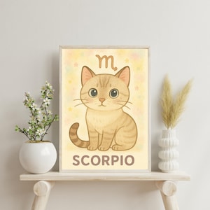 Póster de Gato Escorpio – Arte de Astrología – Regalo Único para Amantes de los Gatos – Descarga Instantánea – Decoración de Signo Escorpio