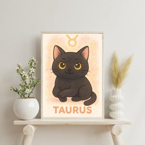 Póster de Gato Tauro –Arte de Astrología –Regalo Único para Amantes de los Gatos –Descarga Instantánea –Decoración de Signo Tauro