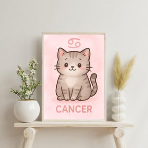 Póster de Gato Cáncer –Arte de Astrología –Regalo Único para Amantes de los Gatos –Descarga Instantánea –Decoración de Signo Cáncer
