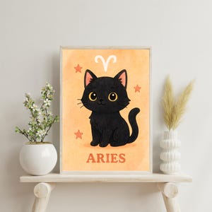 Póster de Gato Aries – Arte de Astrología – Regalo Único para Amantes de los Gatos – Descarga Instantánea – Decoración de Signo Aries