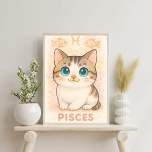Póster de Gato Piscis – Arte de Astrología – Regalo Único para Amantes de los Gatos – Descarga Instantánea –Decoración de Signo Piscis