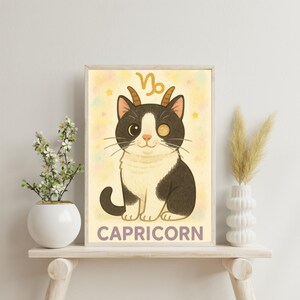 Póster de Gato Capricornio –Arte de Astrología –Regalo Único para Amantes de los Gatos –Descarga Instantánea –Decoración de Capricornio