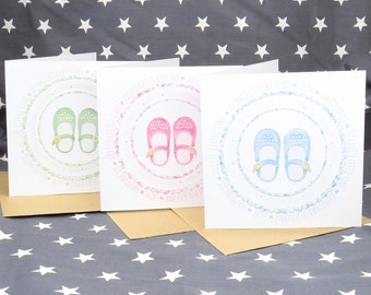 Three colours to choose from Baby Shoes Congratulations. Welcome to the World Baby Booties New Baby Handmade Card Little One Newborn