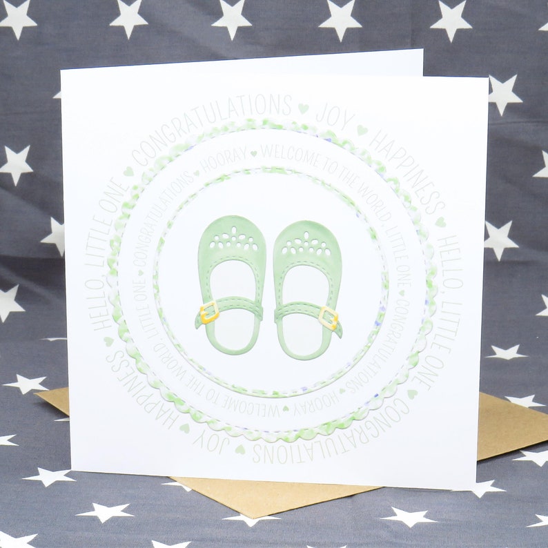 Three colours to choose from Baby Shoes Congratulations. Welcome to the World Baby Booties New Baby Handmade Card Little One Newborn